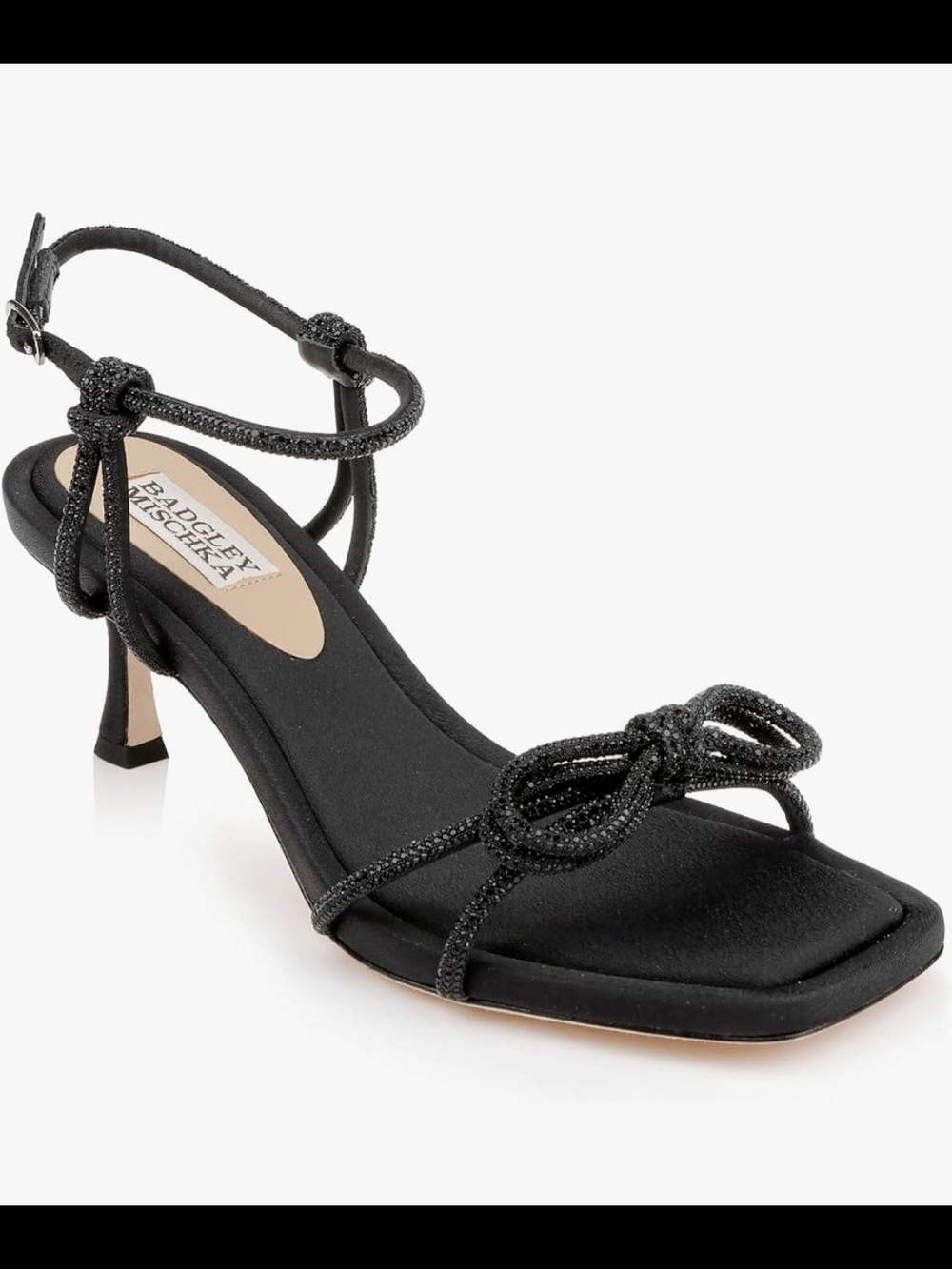 Badgley Mischka Black Knotted Strappy Kitten-Heel Sandals